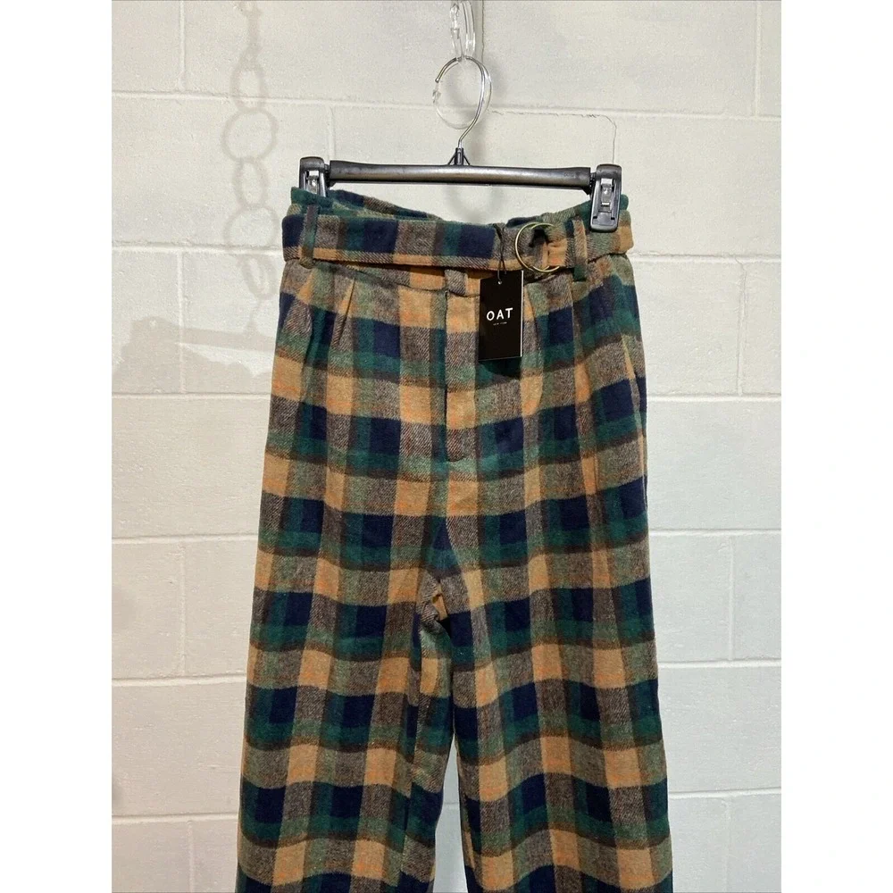 OAT New‎ York Women's Plaid Trouser Pants SMALL Green Wool Blend Cropped Flannel - Picture 3 of 7